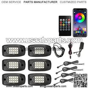 6 Pods RGB LED Rock Lights with Wires,90LEDs Waterproof Music Mode/29 Color Changing Modes/APP/Remote Control Neon LED Light Kit for Off Road Trucks SUV Car ATV UTV Boat(4Pcs Wires Provided)