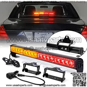 18" LED Emergency Strobe Traffic Advisor Flashing Light Bar, Front Bumper | Grille Warning Caution Lightbar, w/ Cigarette Lighter, Suction Cup for Vehicles Trucks UTV ATV-Amber & Red