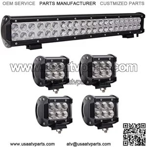 1X 126W 20" Led Light Bar Flood Spot Combo Off Road Light Bar with 4X18W CREE Flood LED Pods for Off-road Vehicle, ATV, SUV, UTV, 4WD, Jeep, Boat