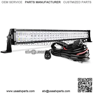 DWVO 32" LED Light Bar 390W Straight 9D 48000LM Upgrade Chipset with 10ft Wiring Harness for Offroad Driving Fog Lamp Marine Boating IP68 Waterproof Spot & Flood Combo Beam Light Bars