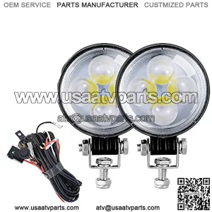 LED Pods Truck Fog Light 3 Inch Round Off Road Driving Light 8000K Spot Light with 4D Lens for Truck 4x4 Jeep SUV ATV Four Wheeler Boat Marine - Voltage Automotive (2 Lights + 1 Harness)