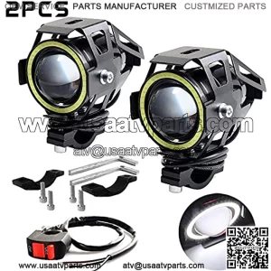 Motorcycle Fog lights Cree LED U7 with White Angel Eyes Halo Ring Spotlight Auxiliary Driving Lights for Motorcycle Headlight Waterproof DRL Hi/Lo Beam for ATV UTV Truck (Pack of 2PCS)