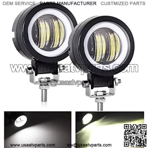 3" Motorcycle Led Headlight with High Beam and Round LED Angel Eye Light DRL, 6000K Waterproof Fog Flood Light Small for Motor Off-road Truck, 2 Packs