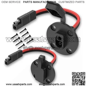 SAE Power Socket Sidewall Port Connector, 2 Pin SAE Quick Connect Solar Panel Flush Mount Connector Plug Cable Weatherproof 12AWG 13.2" w/ 8 Screws for Solar Generator Battery Charger, 2 Pcs
