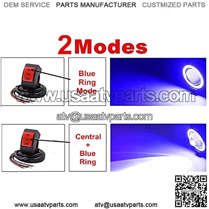 2X Motorcycle Halo Headlights with Switch ,Universal U7 Motorbike Auxiliary Driving Light 12V/24V for ATV UTV Scooter Off Road Trucks White Beam Blue Ring - Image 2