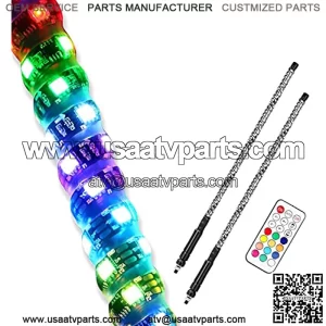 OFFROADTOWN - Luces LED de ltigo, 2 unidades, control remoto RF de 3 pies, ltigos iluminados en espiral, RGB para bailar/persecucin, antena de luz LED para UTV, ATV, Polaris RZR, Razor, camiones to