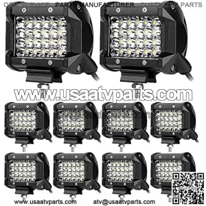 LED Pods, 10PCS 4 Inch 72W LED Light Bar, 12000LM Spot Flood Combo Off Road Light Triple Row LED Work Light Driving Fog Lamps for Pickup Truck Jeep ATV UTV SUV Boat Light