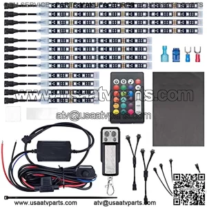 12pcs Underglow RGB LED Strip Light Kit DC 12V with 2 Red Blinking Brake Light Styles for Motorcycles Trikes Golf Carts ATVs UTVs  M12r