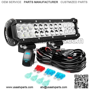 ZH084 LED Light Bar 1PC 12Inch 72W Spot Flood Combo LED Off Road Lights 12V 5Pin Rocker Switch LED Light Bar Wiring Harness Kit- 2 Leads, 2 Years Warranty