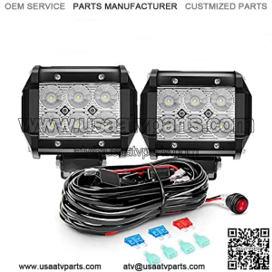 2PCS 18W LED Pods Flood Light Bar Fog Light Driving Lighting with 16AWG Off Road Wiring Harness-2 Leads for Truck Golf Cart SUV ATV UTV Boat