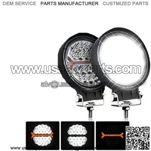 LED Light Pods Bar 4 Inch 30000LM 60W Round Spot Flood Amber White Driving Offroad Fog Work Backup Bumper for Truck Jeep ATV UTV SUV Tractor Motorcycle 4x4 Cart Trailer Boat Waterproof 2PCS