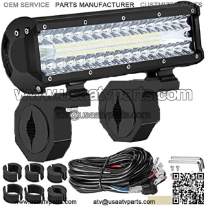12 Inch LED Light Bar, Triple Row Spot/Flood/Combo Work Driving Fog Lights with Wiring Harness Switch, Off Road Lighting Mount Bracket Clamp Holder 1"/1.5"/1.75"/2" for Truck Jeep 4x4 ATV UTV