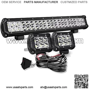 20 Inch LED Light Bar 126W Spot Flood Combo LED Bar 2PCS 4Inch Spot Pods Cubes with Rocker Switch Wiring Harness