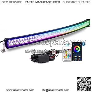 Bluetooth 52inch 300w Curved Led Light Bar with Chasing RGB Halo Ring, Multicolor Changing w/Wireless Spot Flood Combo Beam Free Wiring Harness for Off Road Truck Cars UTV ATV RZR