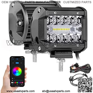 4 Inch RGB LED Pods, SWATOW INDUSTRIES 2PCS RGB LED Pod Lights Color Changing Light Bar RGB LED Cube Lights Multicolor Light Bar RGB Driving Lights Waterproof RGB Fog Lights for Truck UTV SUV RZR Boat