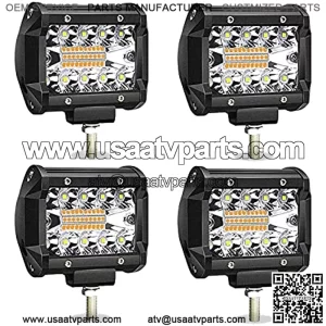 4 Inch 60W LED Pods LED Light Bar Amber White 6 Mode LED Work Light Strobe Light Bar Flash Off Road Driving Fog Lights Flashing for Car Trucks Polaris Boats Pickup UTV ATV