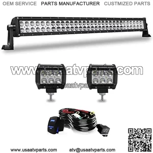 32Inch Led Light Bar 180W Flood Spot Combo Beam Off Road Driving Light+2Pcs 4Inch 18W Led Pods W/Rocker Switch Wiring Harness for Jeep Trucks SUV Polaris ATV UTV Boat Lighting