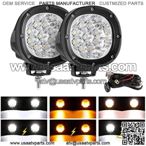 4 Inch LED Amber Driving Offroad Lights, 90W Yellow White 6 Modes Round Strobe Fog Lights, 2PCS 9000LM Off-Road Driving Spot Light Plug & Play for Truck Pickup SUV ATV UTV 4x4 Jeep Wrangler