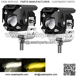 Motorcycle LED Driving Fog Lights 60W 6000lm Amber/Yellow White Dual Color Auxiliary Spot Lights Offroad Work Lights Pod for Motorcycle Truck SUV ATV E-Bike Tractor, 2 Packs