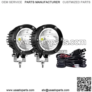 4In 72W Round Led Offroad Light, 2PCS 7200LM Spot Light Pod with Wiring Harness Kit Super Bright Led Pod Lights White Round LED Pods for Truck Jeep Motorcycle SUV ATV UTV Wrangler