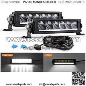 9Inch Single Row LED Light Bar 2PCS 30W 3365LM Anti-Glare Spot DRL Offroad Slim Driving Light Bar IP68 w/ 16AWG DT Wiring Kit for Pickup Truck SUV ATV UTV Boat 4x4 Jeep