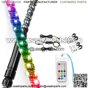 KEMIMOTO Pair 3FT Spiral LED Whip Light w/Flag for ATV UTV Polaris RZR Can-Am