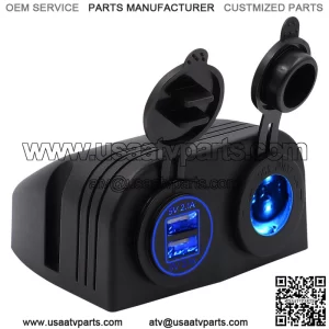 Blue 2-hole tent 4.2A with aperture, dual USB+12V with lamp holder