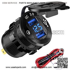 YONHAN Quick Charge 3.0 Dual USB Charger Socket, Waterproof Power Outlet Fast Charge with LED Voltmeter & Wire Fuse DIY Kit for 12V/24V Car Boat Marine ATV Bus Truck and More