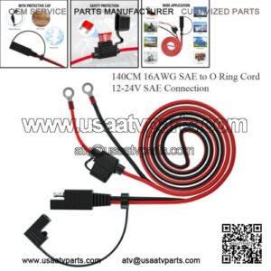 140CM 16AWG SAE to O Ring Cord 12-24V SAE Cable Adapter Battery Charging ATV SUV