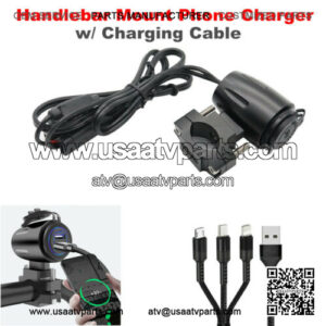 Motorcycle ATV Handlebar Mount Phone Charger Socket Dual USB Charging Cable Kit
