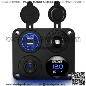 4 in 1 ON/OFF Charger Socket Panel Dual USB Socket Power Outlet & LED Voltmeter &Cigarette Lighter Socket& LED Lighted ON Off Rocker Toggle Switch for Truck Car Marine Boats RV