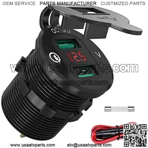 Quick Charge 3.0 USB Charger Socket Dual USB Car Power Outlet Waterproof Marine Cigarette Lighter Adapter 36W Fast Charge with LED Voltmeter for 12V/24V Boat Motorcycle ATV Bus Truck QC 3.0 Red