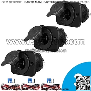 3-Pack Cigarette Lighter Socket, 12V Power Outlet Receptacle for Car Marine Motorcycle ATV RV, with Wire Fuse DIY Kit by Riseuvo