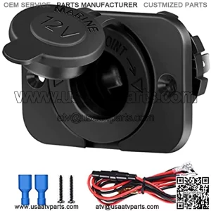 12 Volt Cigarette Lighter Socket Car Marine ATV Truck RV Boats Lighter Socket Power Outlet Socket Receptacle, 12V/24V DC Flush Mount with Waterproof Plug (1 PC)