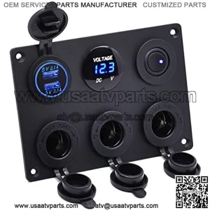 Dual USB Socket Charger 2.1A&2.1A + LED Voltmeter + 3-Socket 12V Cigarette Lighter Power Outlet Adapter + ON-Off Toggle Switch Multi-Functions Panel for Car Marine Boat Rv Truck Mobiles (Blue)