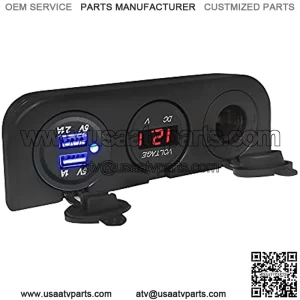 Three Hole Tent Type Panel Dual USB Charger + Red LED Voltmeter + 12-24V Cigarette Lighter Socket for Car Boat Marine RV ATV