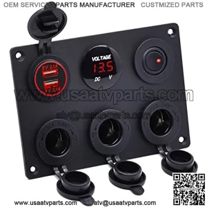 Dual USB Charger Socket 2.1A&2.1A + LED Voltmeter + 3 Socket Cigarette Lighter Adapter 12V Power Outlet + ON-Off Toggle Switch Multi-Functions Panel for Car Marine Boat Rv Camper Truck (Red)