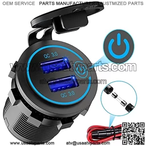 Quick Charge 3.0 Dual USB Charger Socket, Waterproof 12V/24V USB Outlet QC 3.0 Dual Charger Socket with Touch Switch DIY Kit for Car, Golf Cart, Boat, RV, Motorcycle, Truck and More