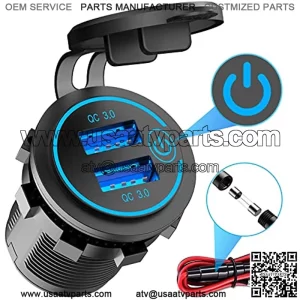 Quick Charge 3.0 Dual USB Charger Socket, Qidoe Waterproof 12V USB Outlet 36W Dual QC3.0 USB Power Socket with Touch Switch DIY Car USB Port for Car Boat Marine RV Motorcycle Bus Truck Golf Cart etc