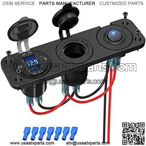 Cigarette Lighter Socket 12V Splitter with Rocker Toggle Switch, Dual Quick Charge 3.0 Aluminum Metal 12 Volt USB Outlet with LED Voltmeter, Waterproof Cigarette Lighter Adapter Female Socket Plug DC