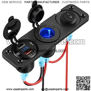 [2022 Newest] 12V Power Outlet Socket, 3 In 1 200W Cigarette Lighter Socket with PD Type C 3.0 & QC 3.0 USB Charger Waterproof for Marine, Car, RV, Motorcycle, Boat, Golf, ATV, etc