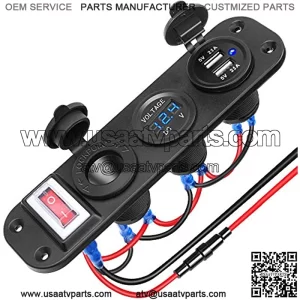 12V USB Outlet Socket Panel, Waterproof Cigarette Lighter Socket Dual USB Car Charger 2.1A & 2.1A with LED Voltmeter ON-Off Rocker Toggle Switch for Car Boat Marine Motorcycle RV DIY Kit