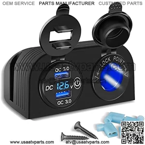 [Upgraded] Tent Type Panel Two Hole, Quick Charge 3.0 Dual USB Car Charger+12V/24V Cigarette Lighter Socket for Car Motorcycle Boat Marine ATV RV