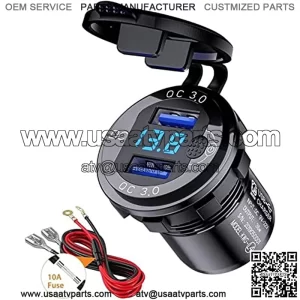 Quick Charge 3.0 Dual USB Car Charger Socket 12V/24V 36W QC3.0 Dual USB Aluminum Socket Power Outlet with LED Voltmeter and ON/Off Switch for Marine, Boat, Motorcycle, Truck, Golf Cart