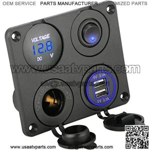 4 in 1 Dual USB Socket Charger 2.1A & 2.1A + LED Voltmeter + 12V Power Outlet+ ON-Off Toggle Switch, Multifunction Panel for Car Boat Marine RV Truck Camper Vehicles GPS Mobiles (Blue)