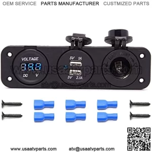 Triple Function Dual USB Charger + Blue LED Voltmeter + 12V Outlet Socket Panel Jack Marine for Digital Devices Mobile Phone Tablet