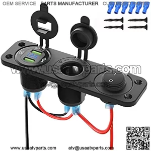 12V Marine Boat Cigarette Lighter Socket, 3 in 1 Waterproof Car Dual QC3.0 USB Outlet Panel 12 Volt RV Power Socket LED Display Waterproof Charger Socket