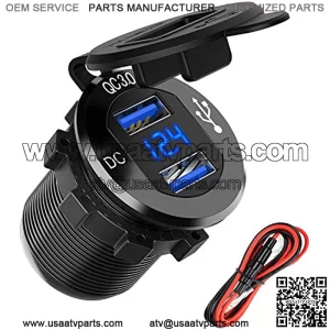 12V USB Outlet, Ollcuz 12V/24V 36W Aluminum Waterproof Dual QC3.0 USB Fast Charger Socket Power Outlet Adapter w/LED Digital Voltmeter for Car, Marine, Boat, Motorcycle, Truck, Golf Cart, etc