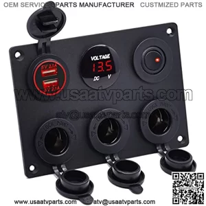 Dual USB Socket Charger 2.1A&2.1A + LED Voltmeter + 3-Socket 12V Cigarette Lighter Power Outlet Adapter + ON-Off Toggle Switch Multi-Functions Panel for Car Marine Boat Rv Truck Mobiles (Red)