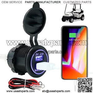 Golf Cart Dual USB Charger/USB Port/Quick Charge 3.0 USB Outlet Universal Fit EZGO Club Car and Yamaha, Also Fit Motorcycle,RV, ATV,Boat etc.12V~24V Input